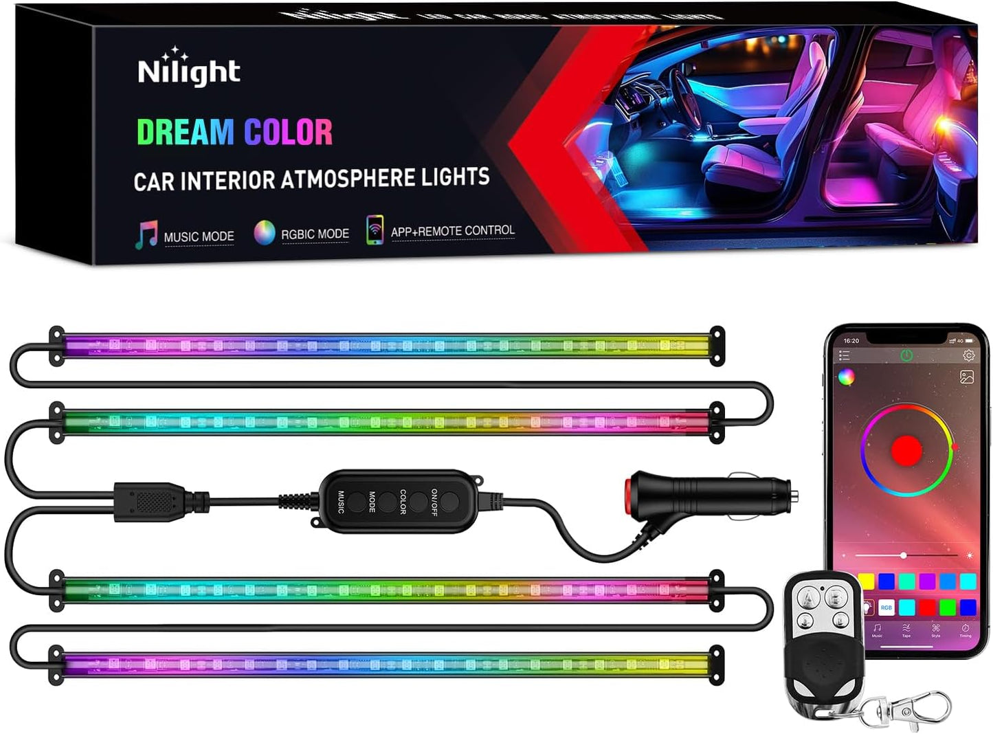 48 LED Multicolor Music Car Strip Light Kit - Sound Activated, Wireless Remote Control, USB Interior Lights with 2-Year Warranty!