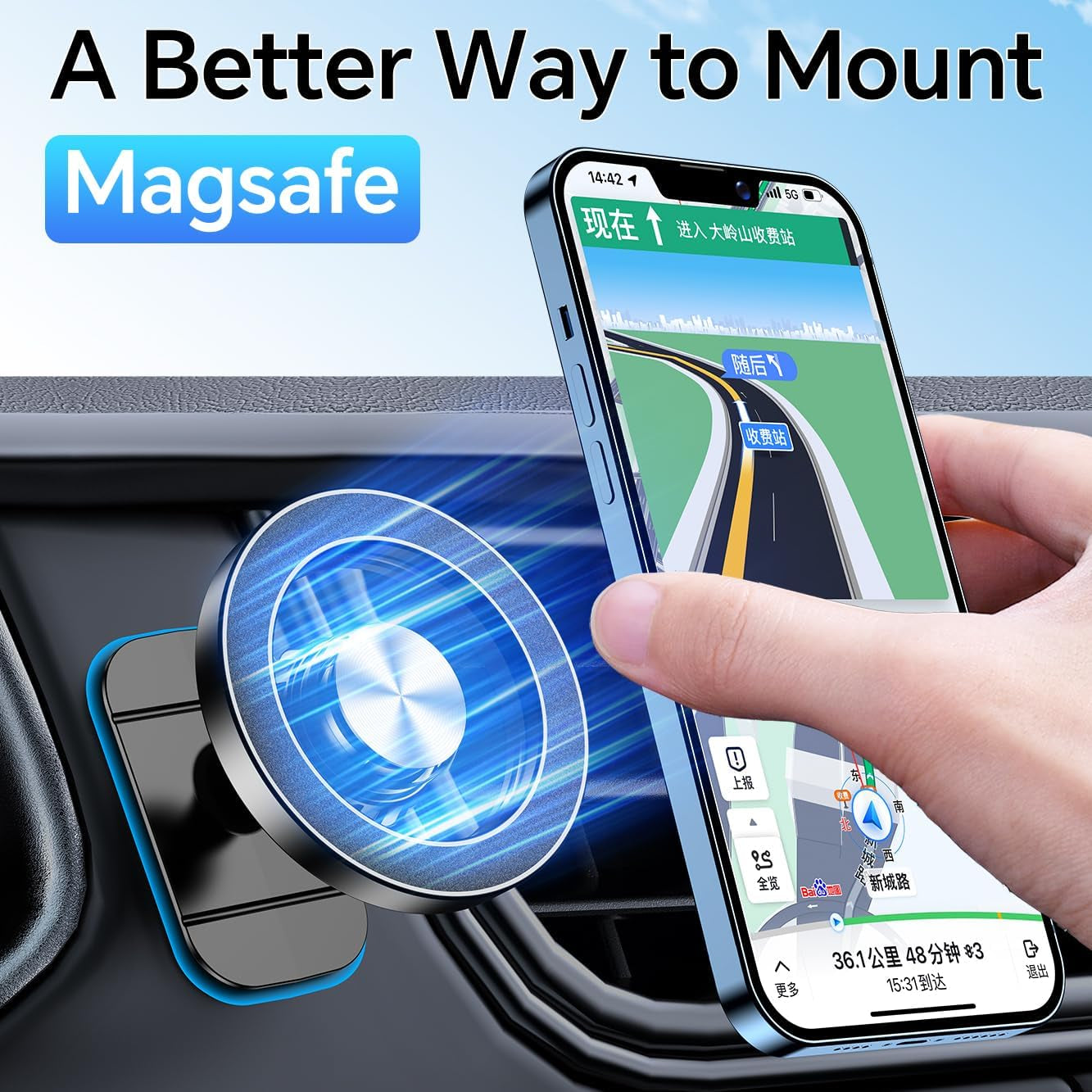 MagSafe Car Mount — 360° Magnetic Phone Holder for Car (Strong Grip, One-Hand Use)