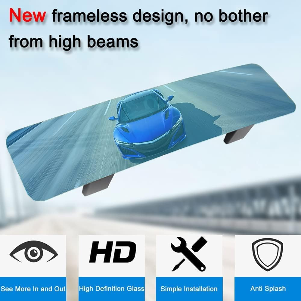 🪞 Frameless Anti-Glare Rearview Mirror – Panoramic Wide Interior View