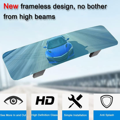 🪞 Frameless Anti-Glare Rearview Mirror – Panoramic Wide Interior View