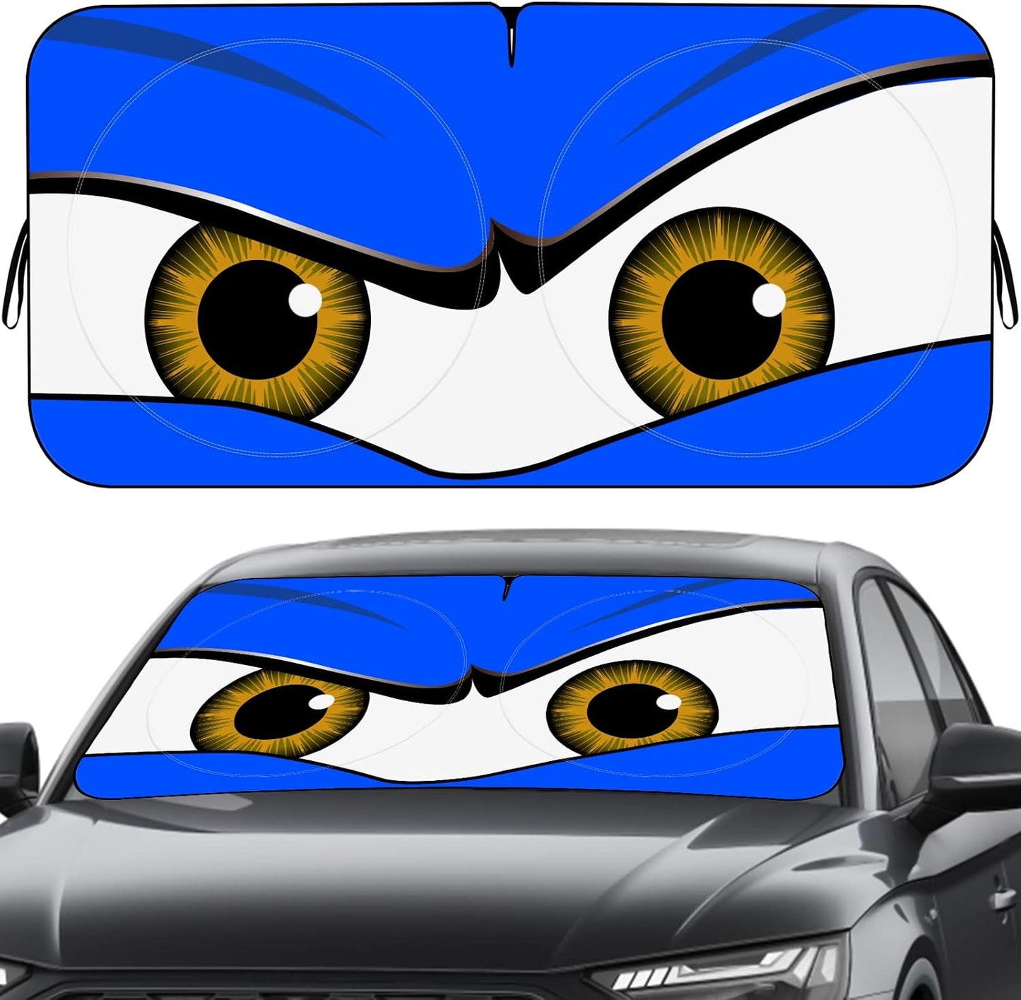 Car Windshield Sun Shade – Funny Cartoon Eyes Foldable Visor 63.7"x32" ☀️🚗
