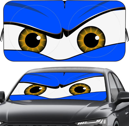 Car Windshield Sun Shade – Funny Cartoon Eyes Foldable Visor 63.7"x32" ☀️🚗
