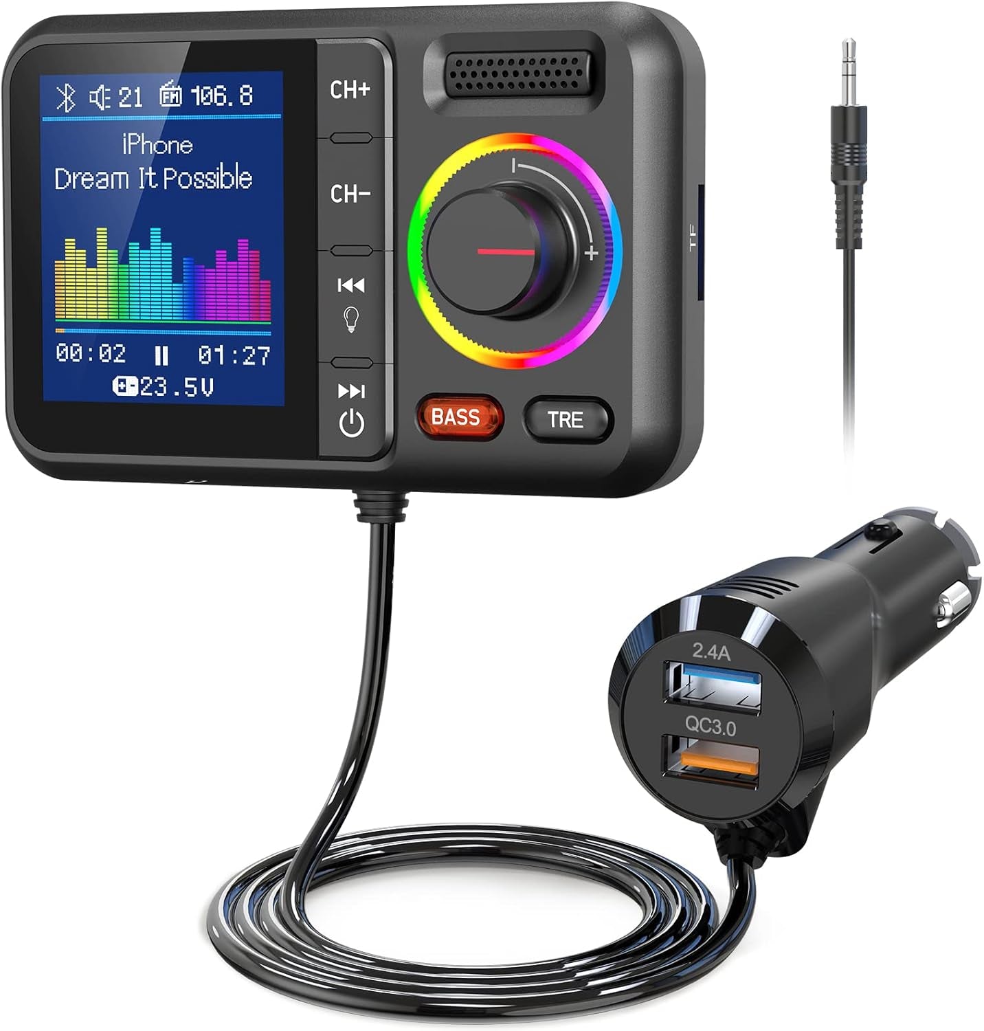 🎙 Bluetooth FM Transmitter for Car – V5.0 Adapter with Big Display, QC3.0 Fast Charge & Bass Boost 🔋🎶