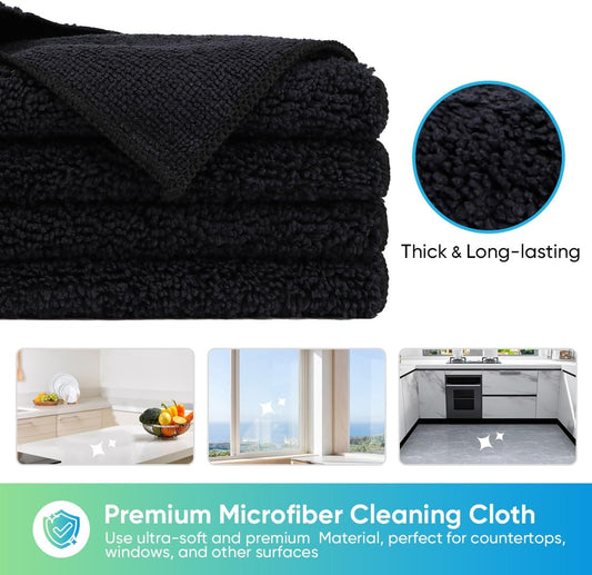 12PCS Black Microfiber Towels – Lint-Free Car Wash & Detail Cloths 🖤🧽