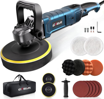 6-Inch 1600W Rotary Car Buffer Polisher (7 Speeds, 6 Pads)