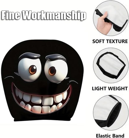 2PCS Cute Cartoon Car Headrest Covers - Funny Eyes Design for Auto Front Seatrest Decoration, Perfect Halloween Accessories