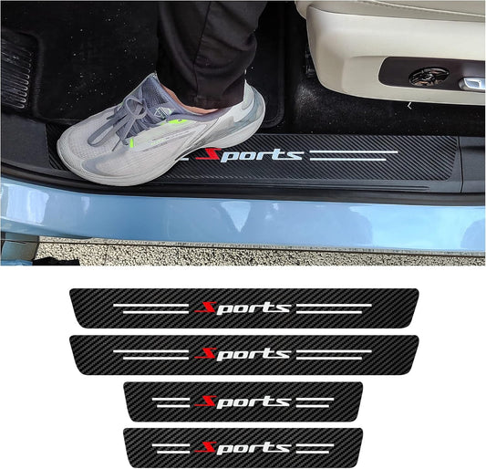 4Pcs Carbon Fiber Car Door Sill Protectors - Self-Adhesive Anti-Scratch Stickers for Enhanced Interior Style (White/Sport)
