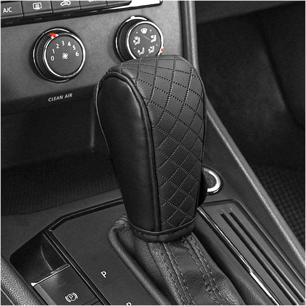 Stylish Black/Red Leather Gear Shift Cover with Diamond Embroidery - Universal Protection for Cars, Trucks, and SUVs!