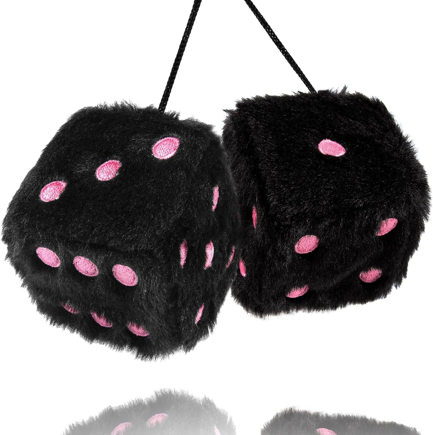 Black Fuzzy Dice – Retro Hanging Car Mirror Decoration 🎲🖤