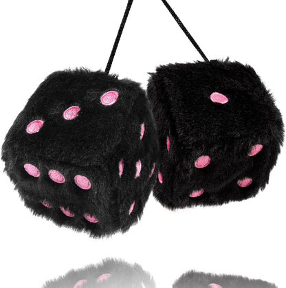Black Fuzzy Dice – Retro Hanging Car Mirror Decoration 🎲🖤