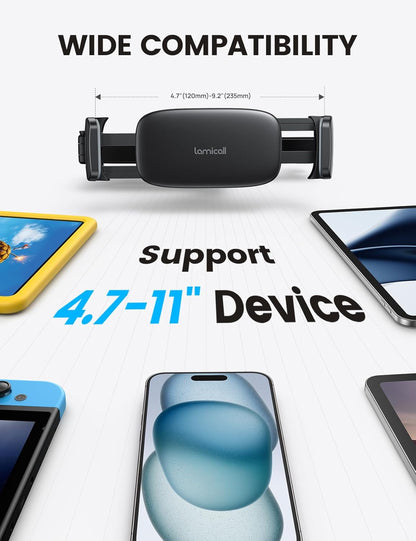 Adjustable Car Headrest Tablet Holder - 3-in-1 Mount for Back Seat Entertainment - Perfect for Kids, Fits 4.7-11" Devices like iPad Pro, Galaxy, Fire - Essential for Road Trips - Black