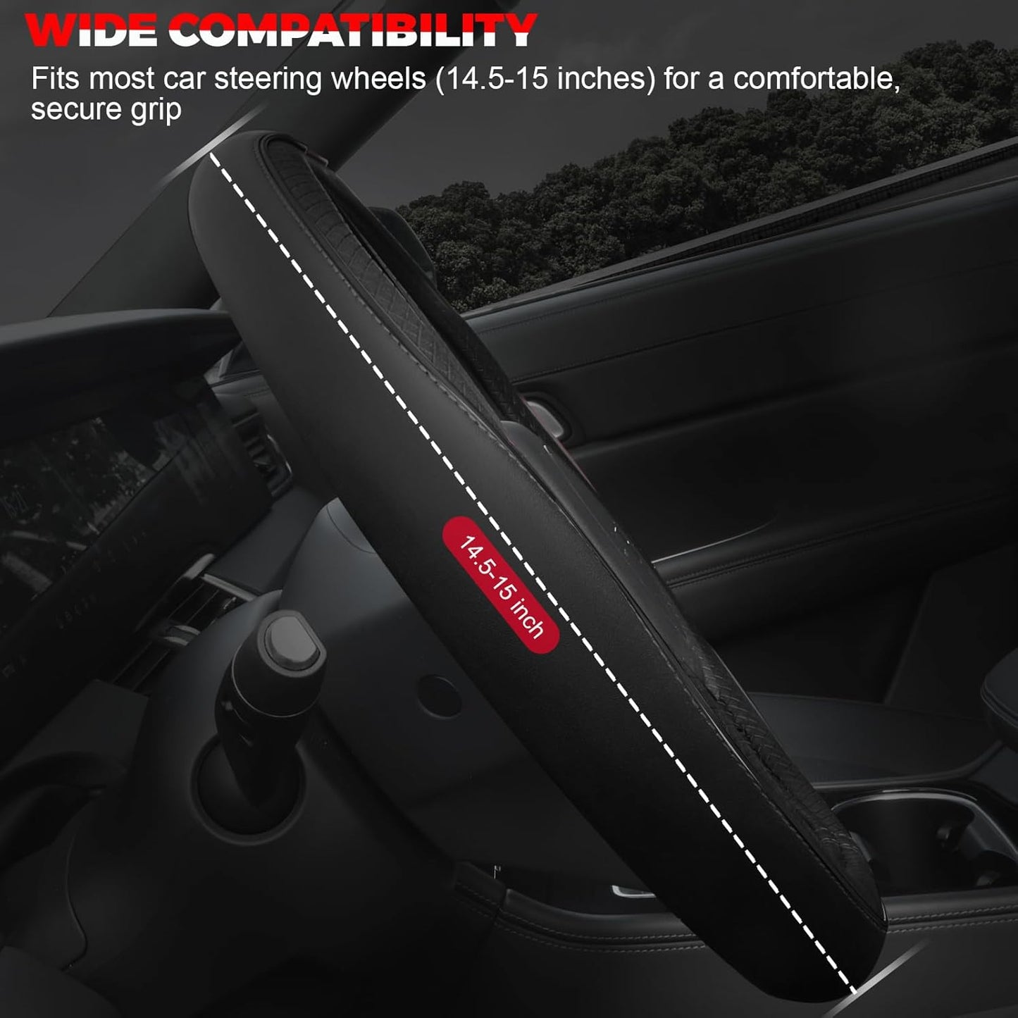 Premium Microfiber Leather Steering Wheel Cover with Anti-Slip Lining - Universal Fit for 14.5-15 Inch Wheels - Sleek Black Design