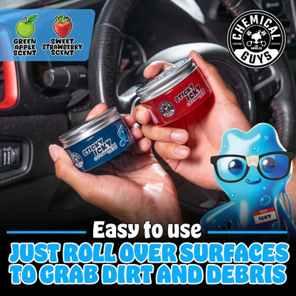 Sticky Icky Car Cleaning Gel - Green Apple & Sweet Strawberry Scent, 2 Pack Detailing Kit for Dust, Crevices & Keyboard Cleaning