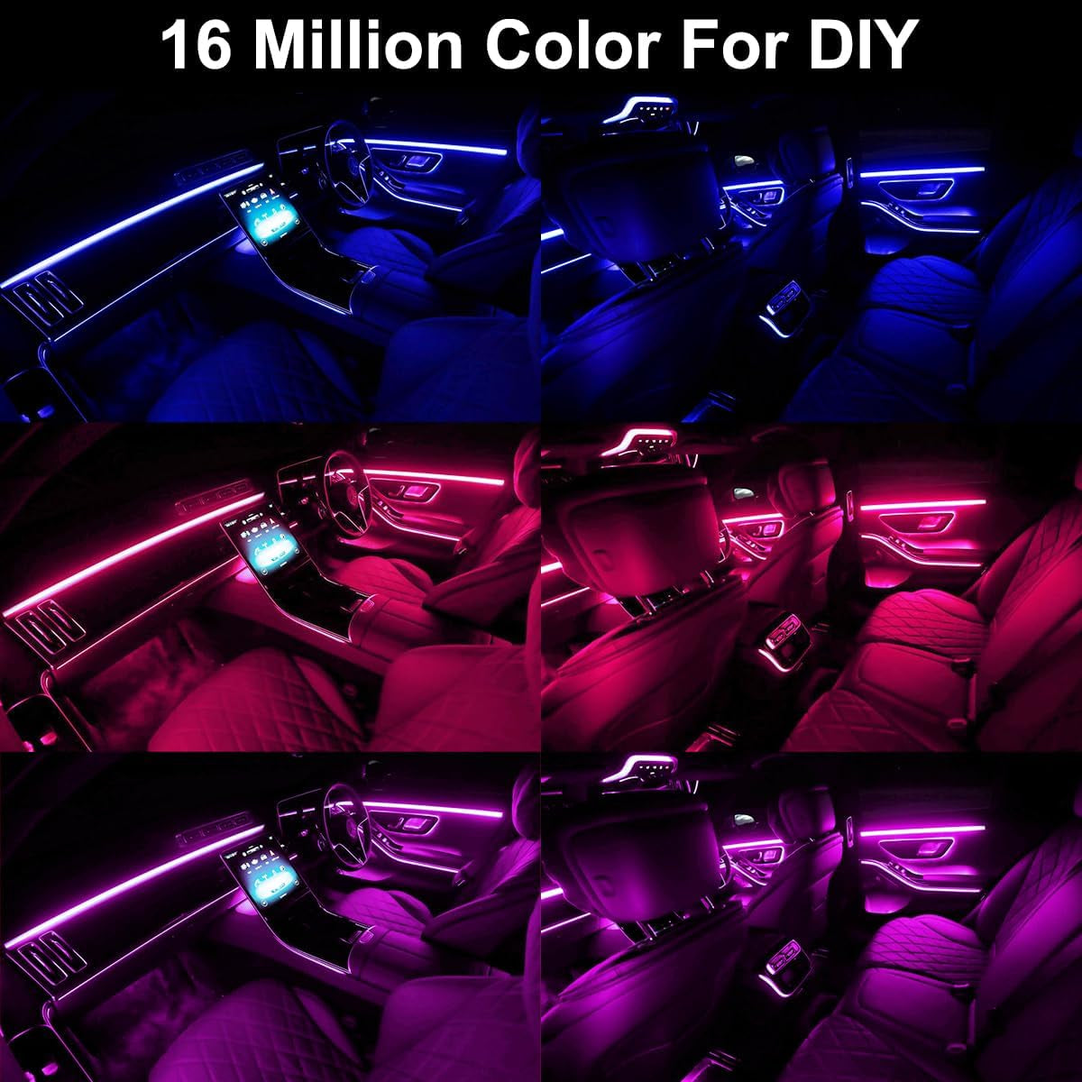 🎶 5-in-1 RGB LED Car Lights – APP Control, 16M Colors + Music Sync Fiber Optic Ambient Kit 🎵🔥
