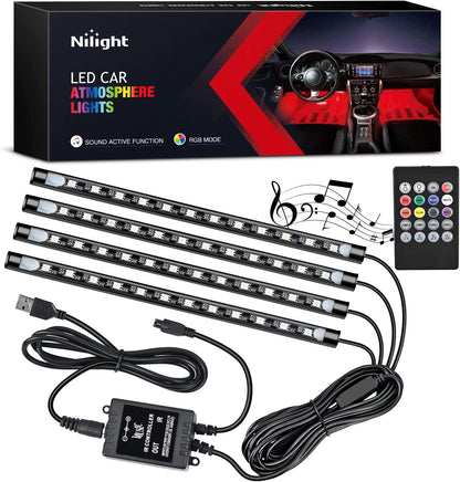 48 LED Multicolor Music Car Strip Light Kit - Sound Activated, Wireless Remote Control, USB Interior Lights with 2-Year Warranty!