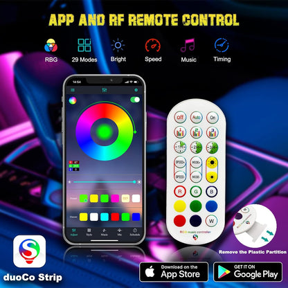 🌈 RGB Interior Car LED Strip Lights – Fiber Optic Glow + EL Wire Combo, USB Powered 2-in-1 Kit 💡🚘