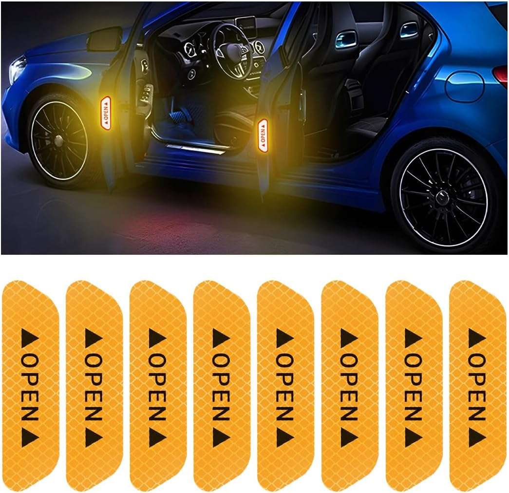 4PCS Reflective Door Warning Stickers – Anti-Collision Safety Decals 💡🚗